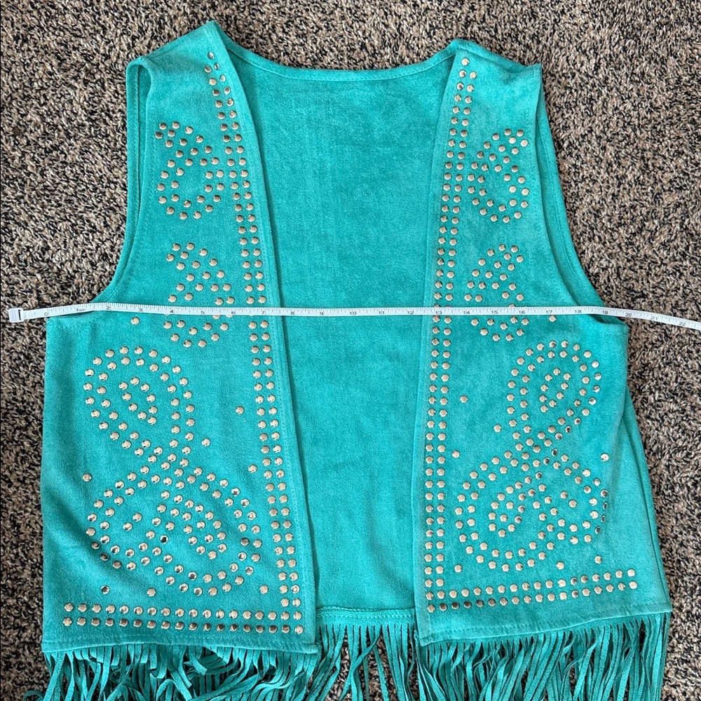 Teal Fringe Vest with Studded Design - Picture 5 of 6